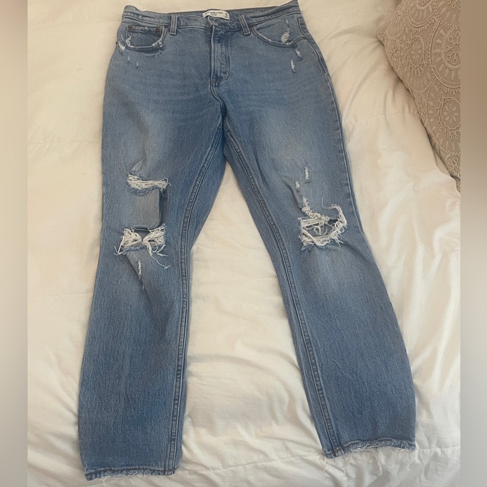 Abercrombie & Fitch Light Blue Distressed Straight Leg Jeans